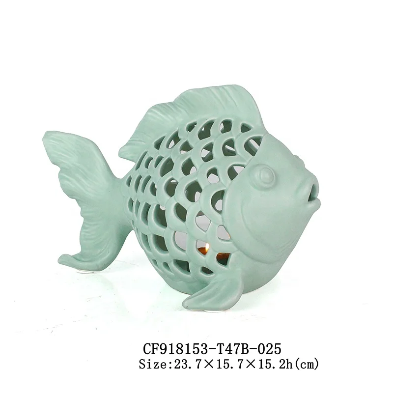 Ceramic Candle Holder Hollow out Fish Sculpture Shaped Home Decor factory