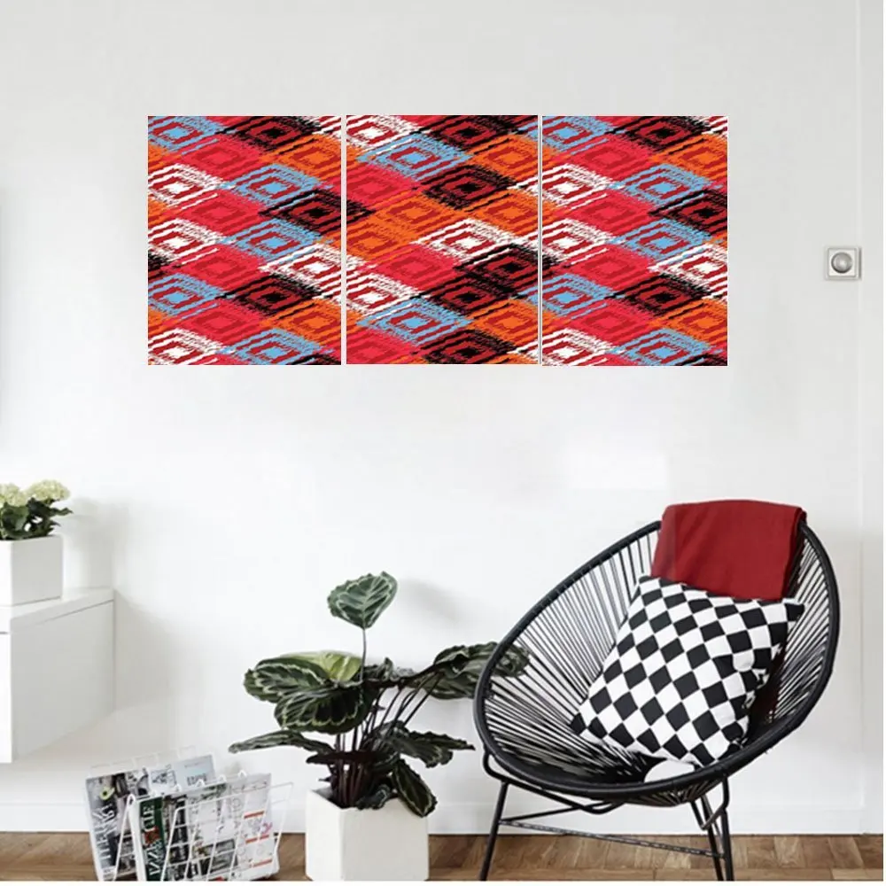 Liguo88 Custom canvas Ikat Decor Distressed Grunge Ikat Patterns With Dispersed Color Effects Connected Eastern Design Bedroom Living Room Decor Red Blue Orange