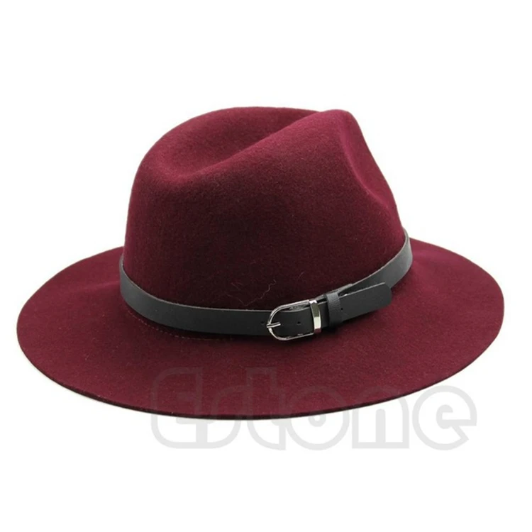 2018 Fashion Design Women Wool Belt British wind Cap Wide Brim jazz Cowboy Hat