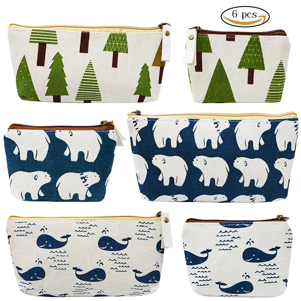 VAMAI Pen Pencil Case Stationery Coin Pouch Cosmetic Makeup Bag with Canvas Zipper Pen Bag 6 Pack