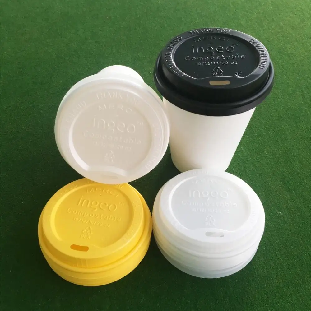 100% biodegradable and compostable PLA Plastic white coffee cup lid