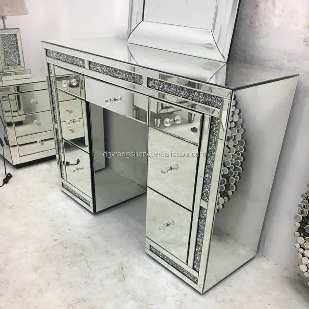 Sparkle Crystal Diamond Trim Large Mirrored Gl 7 Drawer Sparkle Crystal Diamond Trim Large Mirrored Gl 7 Drawer Dressing Table Desk