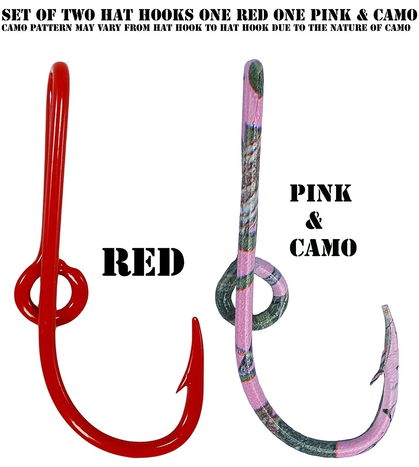 Custom Colored Eagle Claw Hat Fish Hooks for Cap -Set of Two Hat pins- One Red and One Pink & Camo Hat Hook Money/Tie Clasp