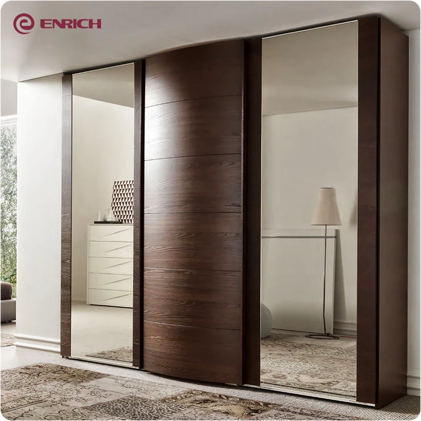 Modern Style I Shape Bedroom Wardrobe Design Sliding Mirror Door