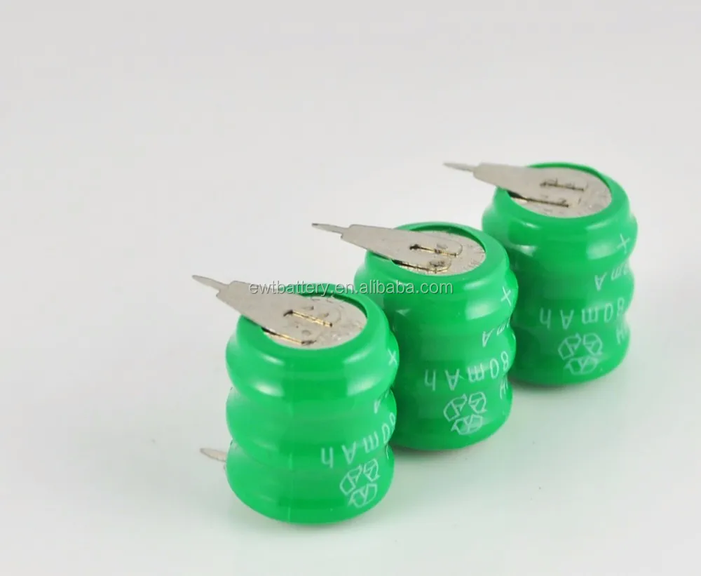 Nimh Button Battery Rechargeable Cell Nimh 60h 3.6v 80mah Battery With