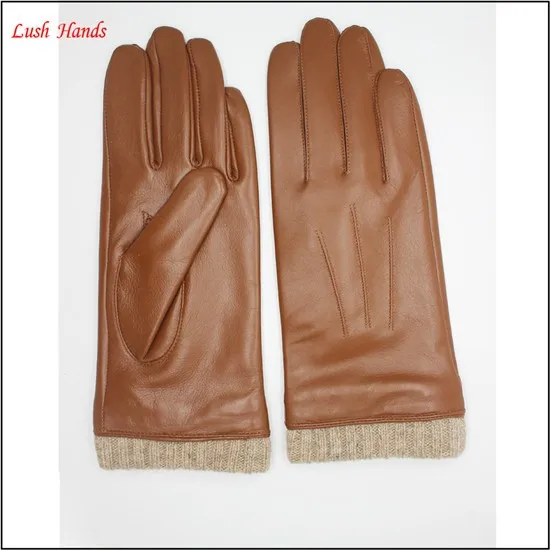 brown leather hand gloves for women