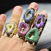 AM-YGH316 Natural Geode Quartz Stone Cuff Rings,Fashion Freeform Natural Gems Slice Druzy Ring For Party