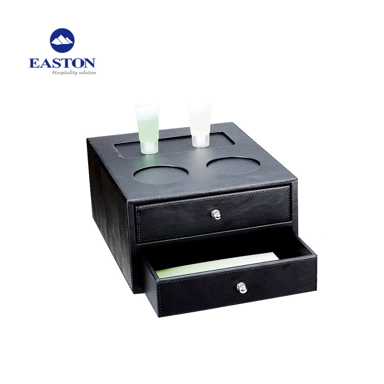 Hotel Bathroom Amenities Tray Box,Leather Black Amenities Box For Hotel
