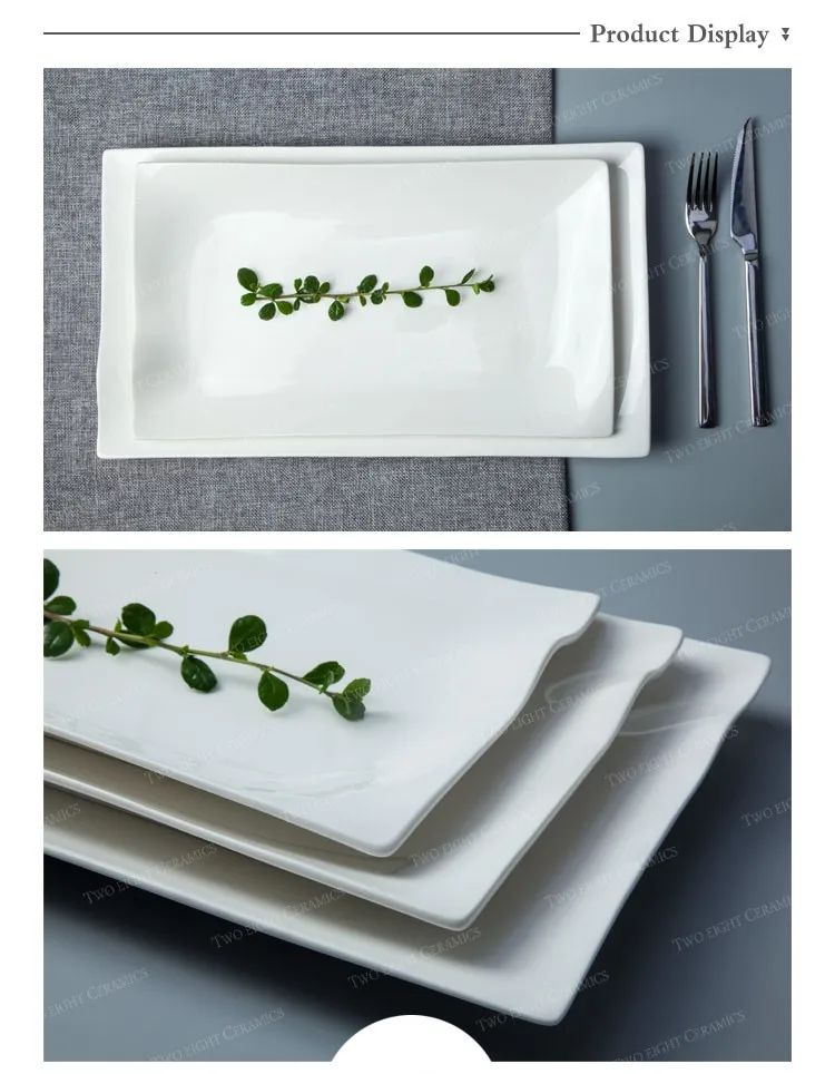 Banquet china housewares ceramic platters porcelain rectangle flat plate for fancy hotel