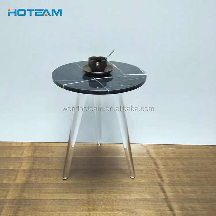 Round Black Marble Slab Top Small Coffee Table