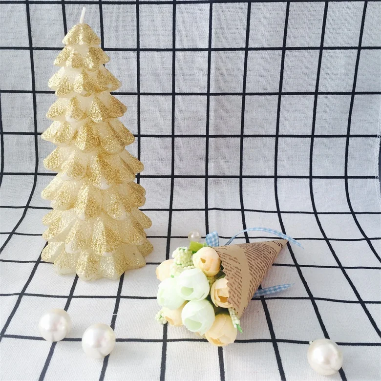 Christmas tree shape glitter home decoration art craft pillar candles