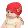 Wholesale Lovely Girls Turban Chunky Warm Beanie Kids Double Wood Buttons Skully Cap Baby Bonnet Hat