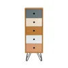 Vintage oak and printed wood night stand storage cabinet with black lacquered metal legs