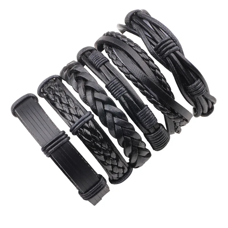 FASHION BRACELET > Gifts For Men Braided Black PU Leather Mens Bangle Wristband 