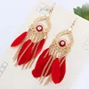 Wholesale prices for the lady beautiful indian cheap long feather earrings