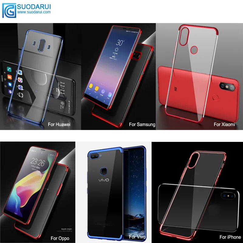 Plating tpu Transparent phone Case for iPhone For Huawei For Samsung for Xiaomi For Vivo for Opp0 protective Cover