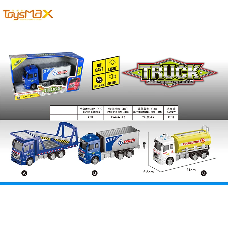 2019 New 1:46 Scale  Popular Pull Back Metal Transportation Truck Toys Battery operated Die Cast Model Truck