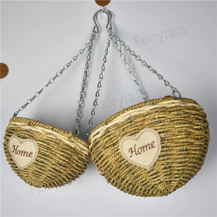Creative Wholesale Rattan Wicker Straw Weaving Flower Pot  Green Radish Hanging Basket