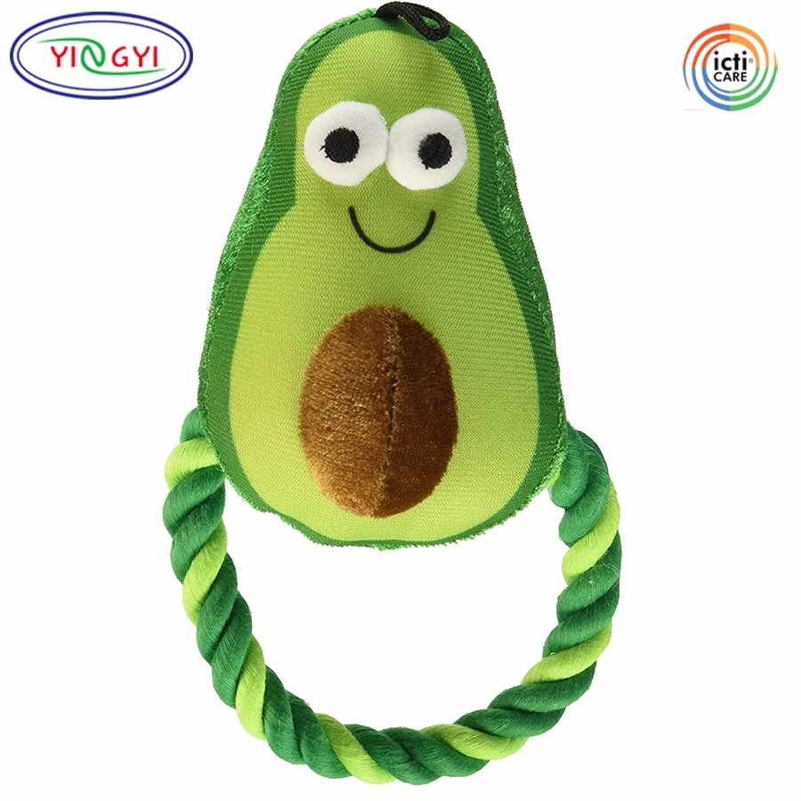 f653 happy veggies rope tug play plush avocado dog toy green