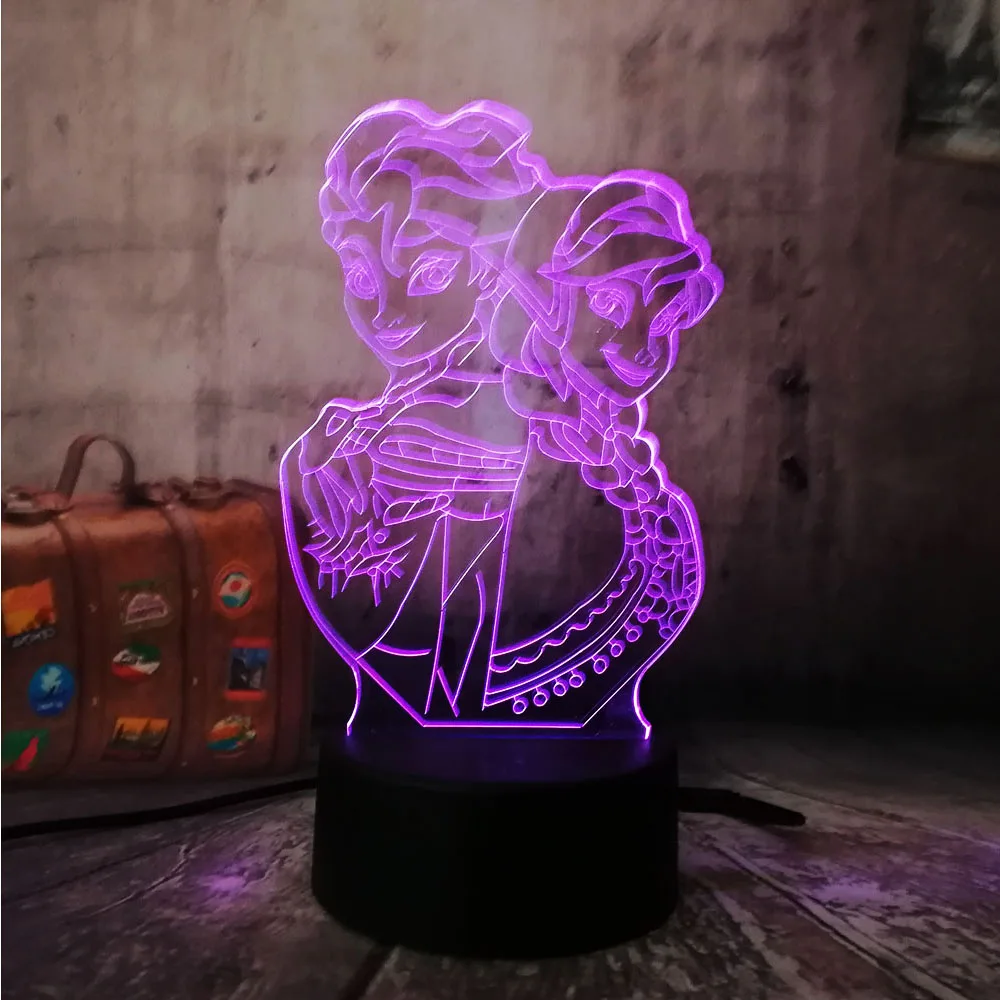 Girl Princess Gift Desk Table Lamp Flash Gadget Decor Bedroom Remote Control Elsa Anna Cartoon figure Bulbing 3D LED Night Light