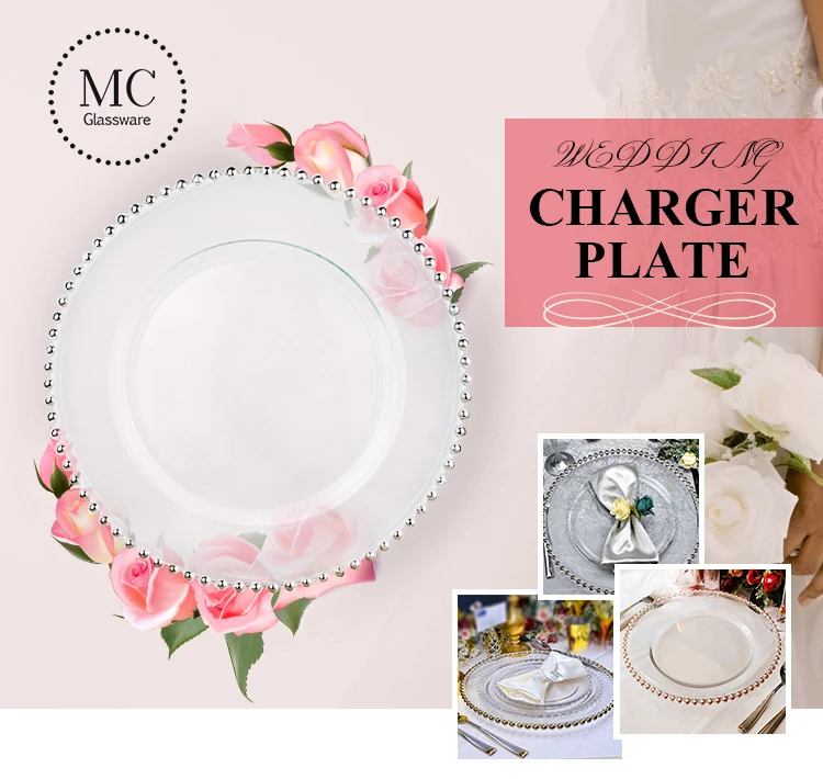 12.6 Inches Clear Wedding Wholesale Silver Beaded Charger Plates Buy