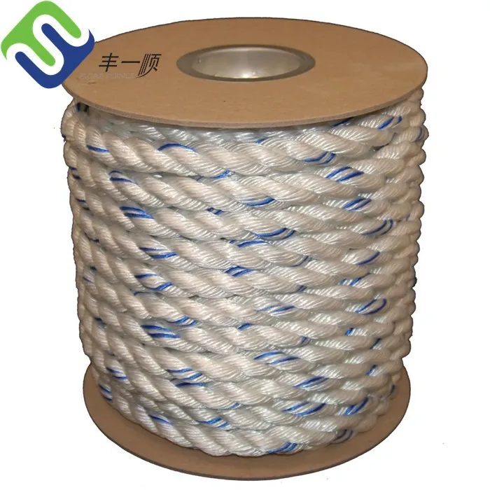 ខ្សែពួរ Polyester 3 Strand Twisted Rope 12mm ជាមួយនឹងពណ៌ខៀវខ្មៅ