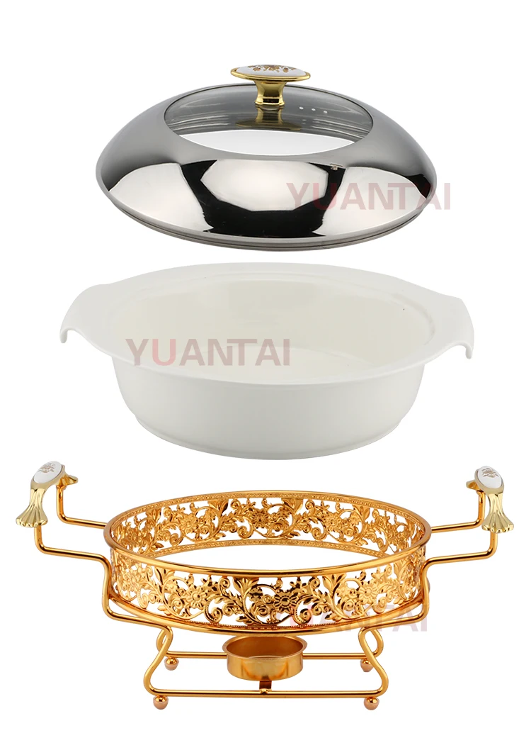Europe Style Ceramic Luxury Chafing Dish Gold Chafing Dish Food Warmer
