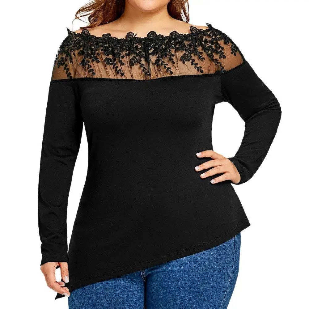 Handyulong Women Shirts Plus Size Clearance Sale Comfy Irregular Lace Patchwork Teen Girls Tunic T-Shirt Blouse Tops
