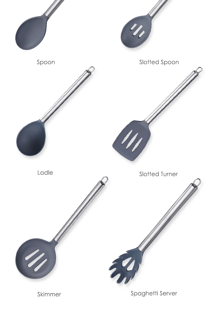 6-Piece Nonstick Kitchen Cooking Tools Set, Silicone Kitchenware With Stainless Steel Handle