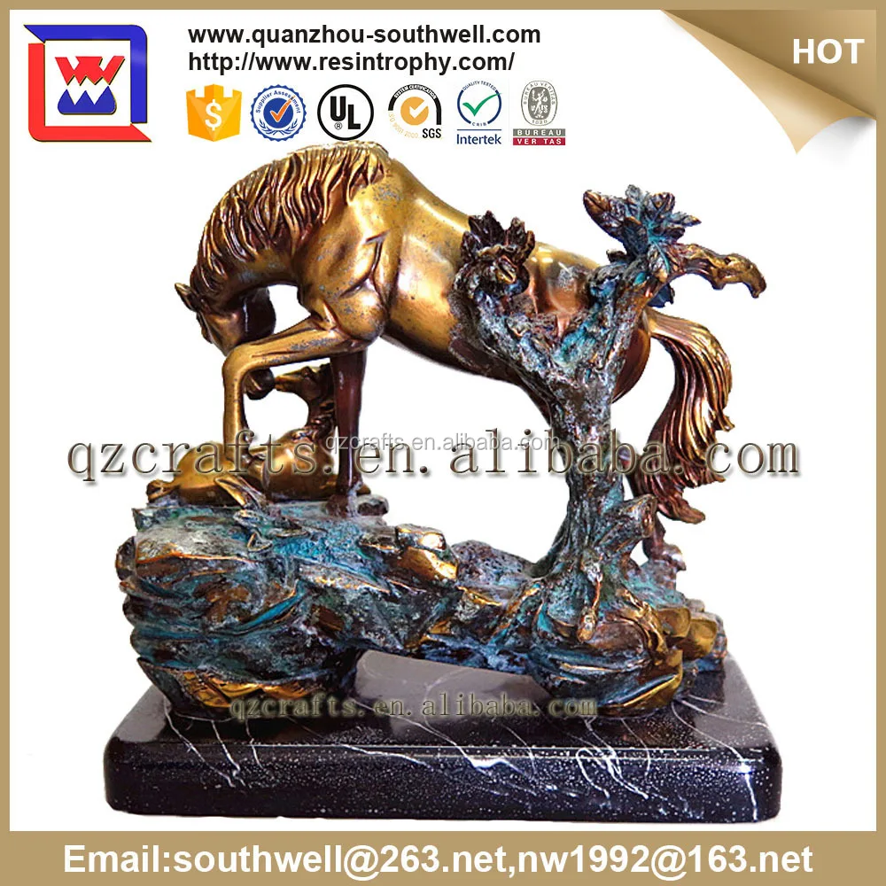 Decorative Golden Small Resin Horse Statues Resin Indoor Decorative