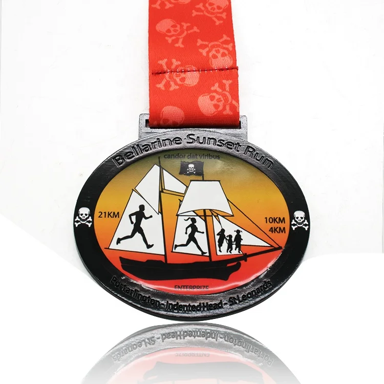 Custom logo printed engraved medals metal sports medals running black medal