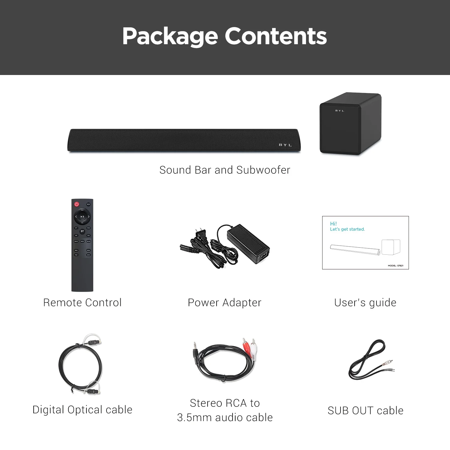 Portable sound bar with Subwoofer for Home TV/Cellphone/Home Theatre