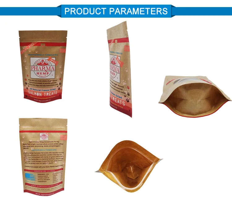 Customized Stand Up Kraft Paper Bag Pet Dog Food Packaging Bag With