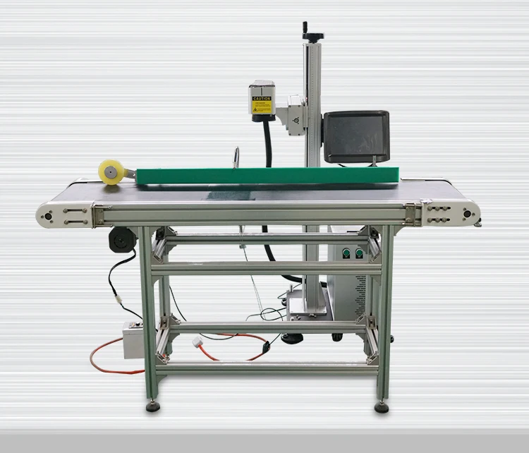 Online flying fiber laser marking machine with touch screen pc