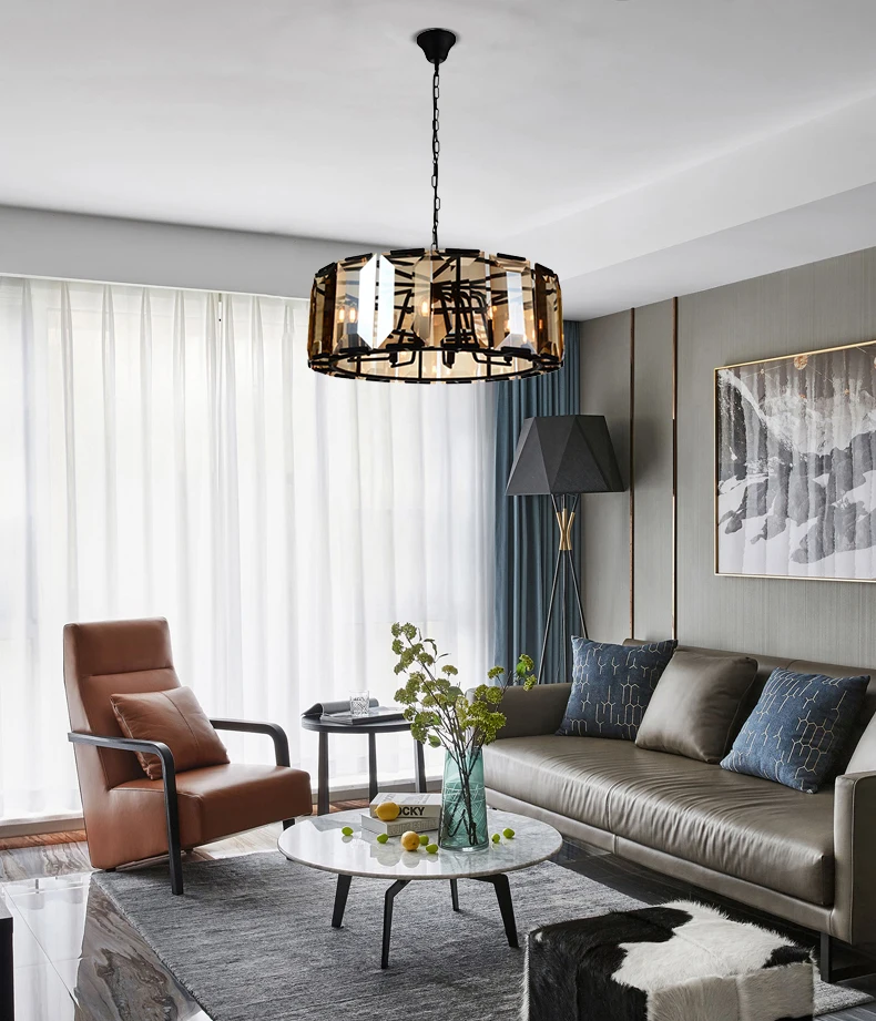 smoky glass round Luxury Crystal Pendant Lamp With Indoor Lights Hotel Decoration Lighting