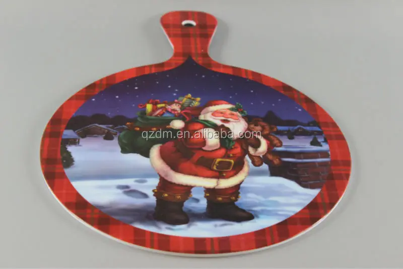 Christmas Print Melamine Round Cutting Board With Handle