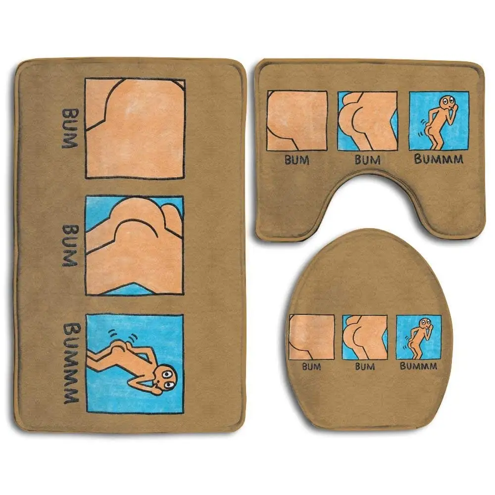 Get Quotations · Bath Mat,3 Piece Bathroom Rug Set,BUM BUM BUMMM Flannel Non Slip Toilet