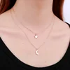 Women jewelry hot selling christmas necklaces fashion star abd moon two layer chain necklaces cheap stainless steel jewelry