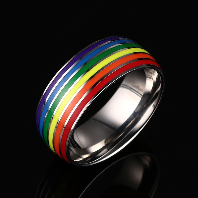 Wholesale New Design Korean Gold Gay Men Ring Rainbow Color Stainless Steel Gay Ring For Men