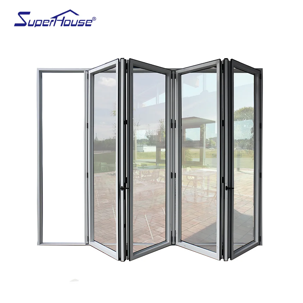 Factory direct supply large white aluminum folding door toughened both safety and insulated