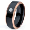 8mm Moissanite Setting Rose Gold Beveled Black Mens Tungsten Wedding Bands with Diamonds
