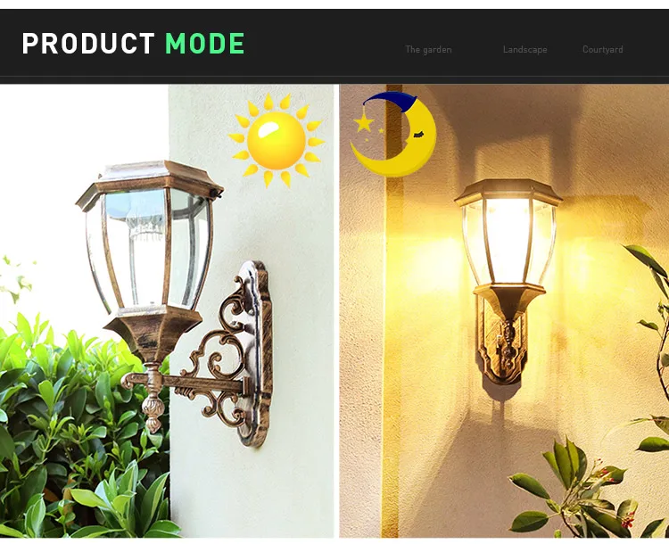 1.2W IP55 Waterproof Aluminum Solar Powered Wall Outdoor Led Gardens Lamp