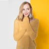 Women spring V neck free size pure yellow solid color knitted mohair sweater pullover