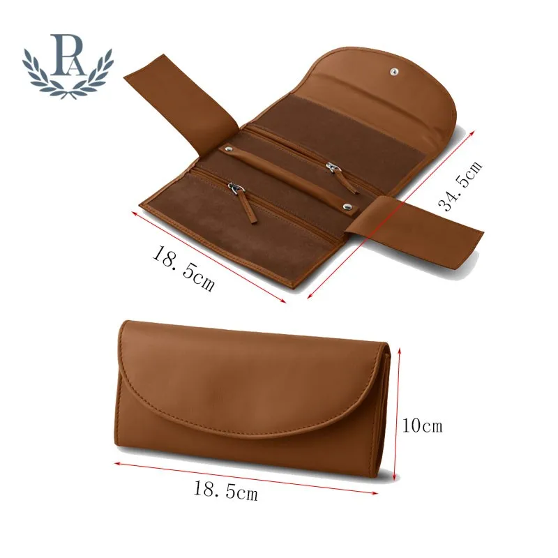 Custom Leather Foldable Jewellery Pouch For Necklace Ring And Watches