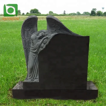 Black Granite Angel Memorial Upright Headstone For  350x350 