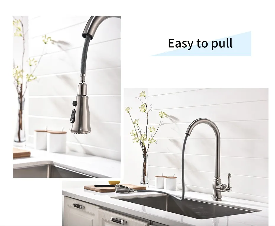 Fapully Upc Spray Head Kitchen Faucet Pull Down Water Ridge Faucet