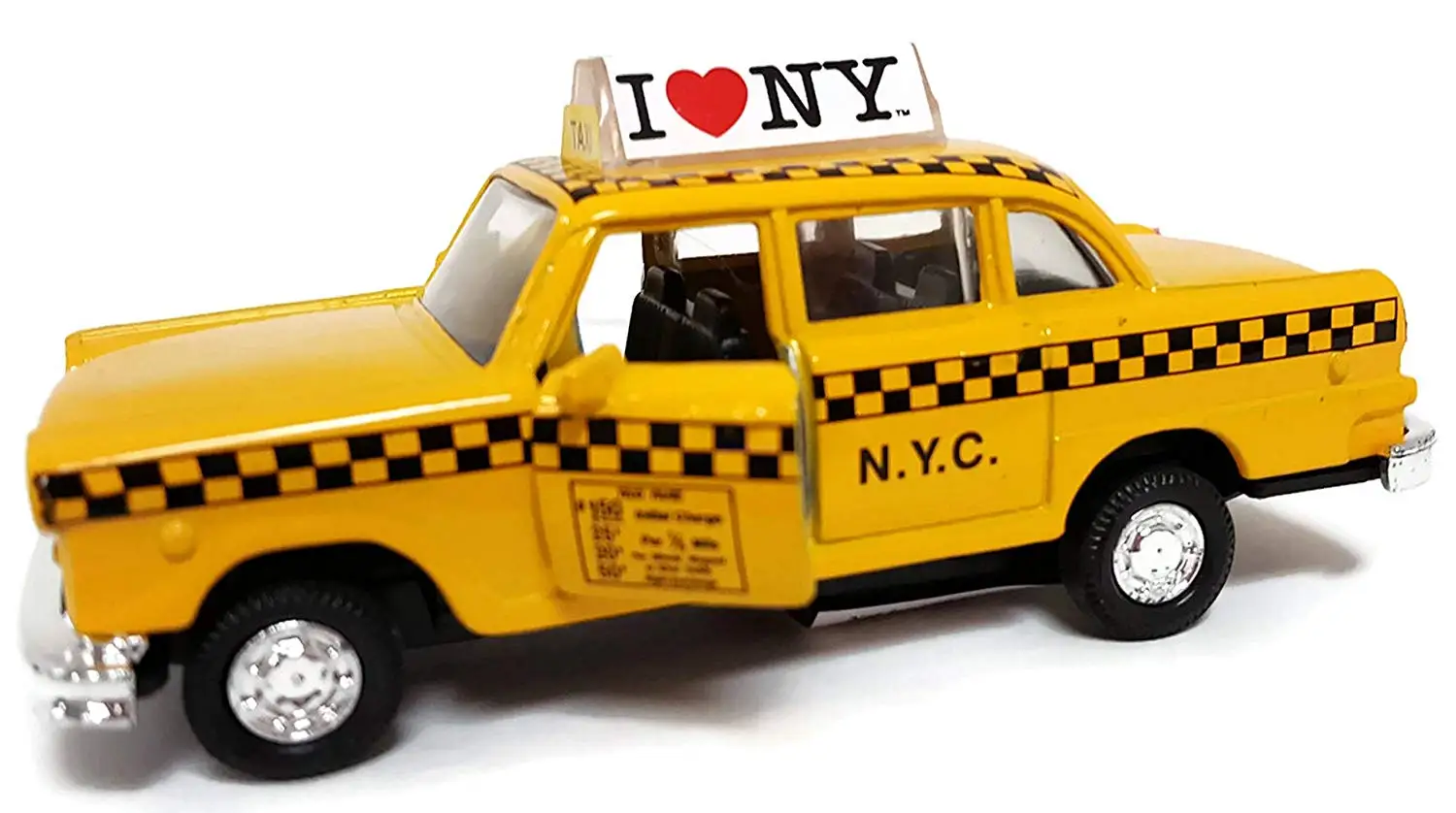 I Love New York Diecast Metal Yellow NYC Taxi with Pullback Motor Action