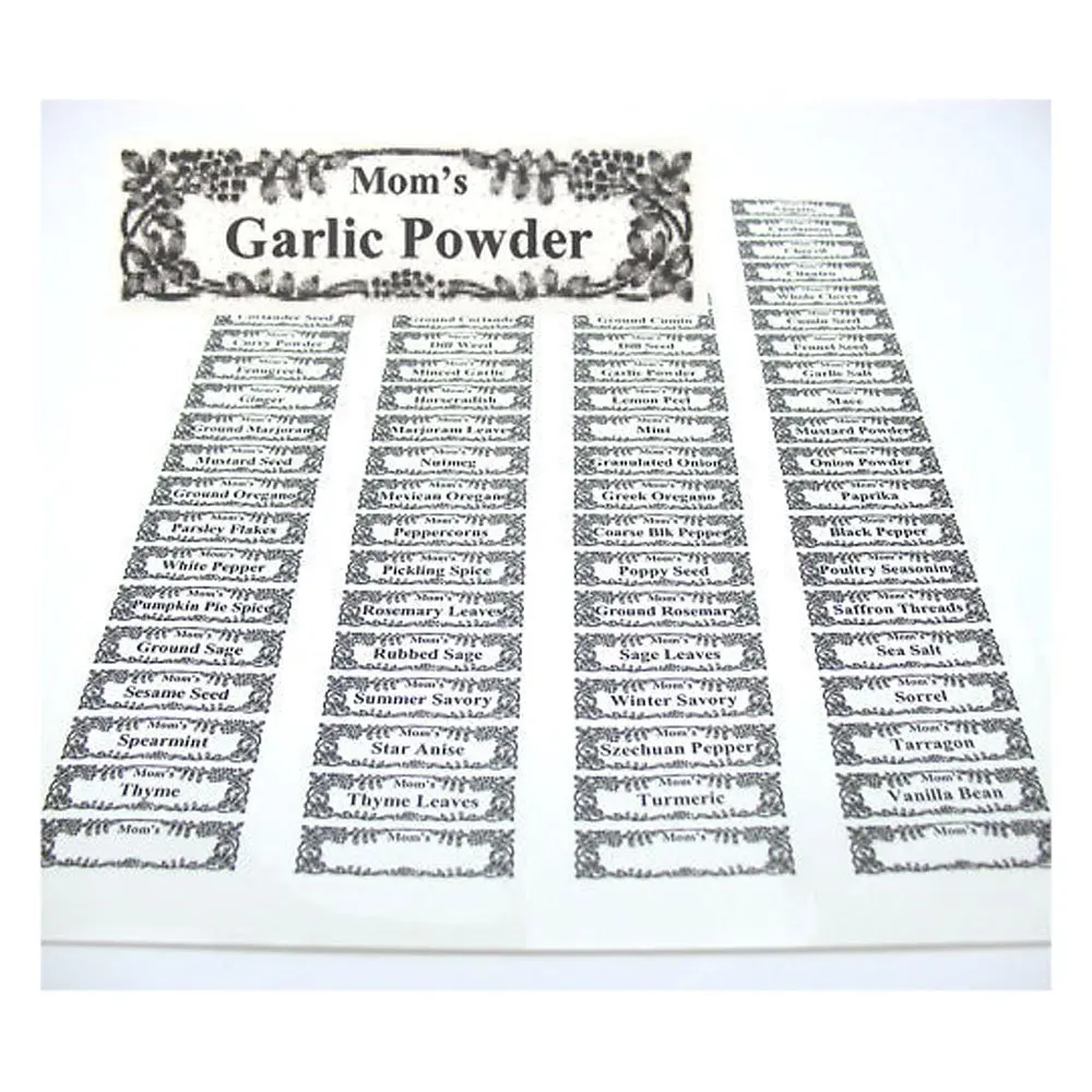 New 80 SPICE JAR LABELS Hi-Qual. Clear Waterproof Washable "Mom's"