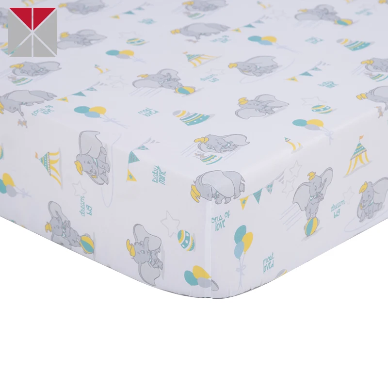 Cartoon Elephant 100% Cotton Baby Crib Sheets White Fitted Crib Bed ...