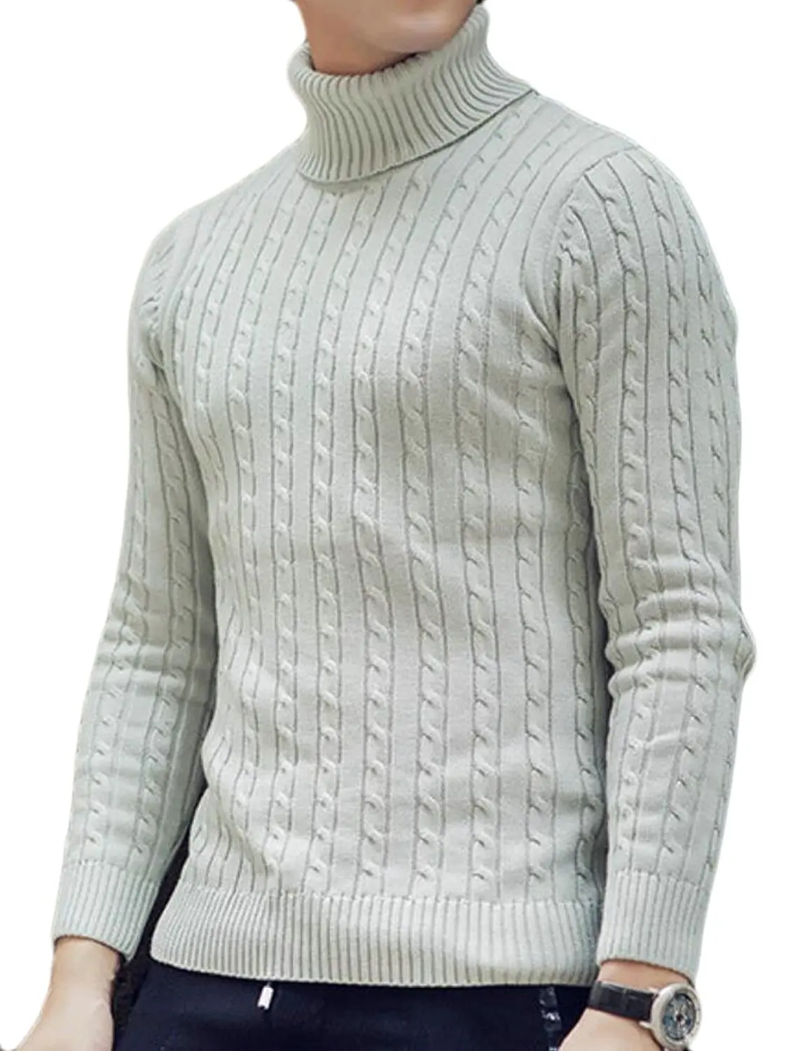 WSPLYSPJY Mens Warm Knit Twist Turtle Neck Pullover Light Top Sweater
